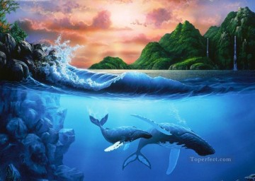 delfín bajo el mar Pinturas al óleo